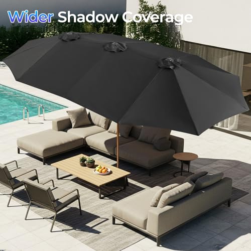 SUPERJARE 13FT Outdoor Patio Umbrella with Base Included, Double Sided Pool Umbrellas with Fade Resistant Canopy, Large Table Umbrella for Deck, Market, Backyard - Black - color: Black, size: 13FT