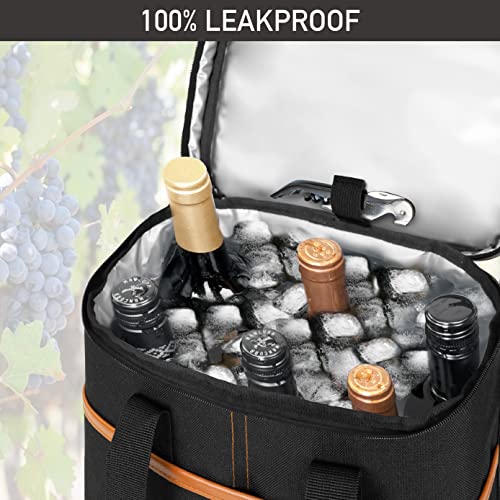opux 6 Bottle Carrier Tote | Insulated Padded Wine Cooler Bag for Travel. Picnic, BYOB | Portable Leakproof Wine Tote Bag for Dinner, Party, Christmas, Wine Gift for Women, Men (Brown) - color: Brown, size: 6 Bottle
