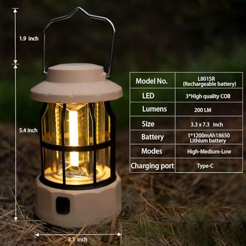 Rechargeable Lantern , Adjustable Waterproof Emergency Light , Ideal for Outdoor Survival, Fishing, Hurricanes, and Adventures，Portable Waterproof Camping Light,Lantern, Camping Lantern(White)