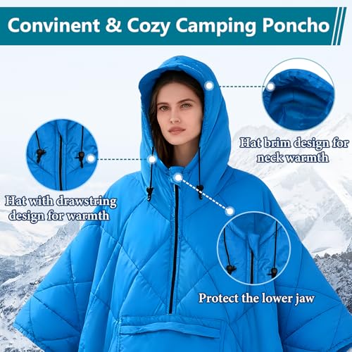 Camping Outdoor Blanket, Ultralight Down Alternative Printed Travel Camp Blankets for Sleeping Packable Waterproof Puffy Quilt for Hammock Picnic Stadium Beach Cold Weather (Blue Blanket Poncho) - color: Blue Blanket Poncho