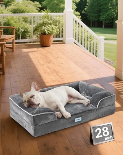 OhGeni Orthopedic Dog Bed Couch Cat Sofa for Medium Sized Pets with Memory Foam, Machine-Washable Waterproof Removable Cover, Soft Comfortable Fabric, 28-inch (Gray) - color: 01-Gray, size: 28"x19"x6.5"