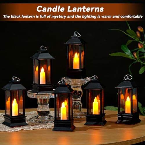 Black Candle Lanterns Decorative Indoor Outdoor Mini Vintage Small Hanging Farmhouse LED Rustic Gold Fireplace Lantern Decor Christmas Lanterns Centerpieces for Tables Decorations