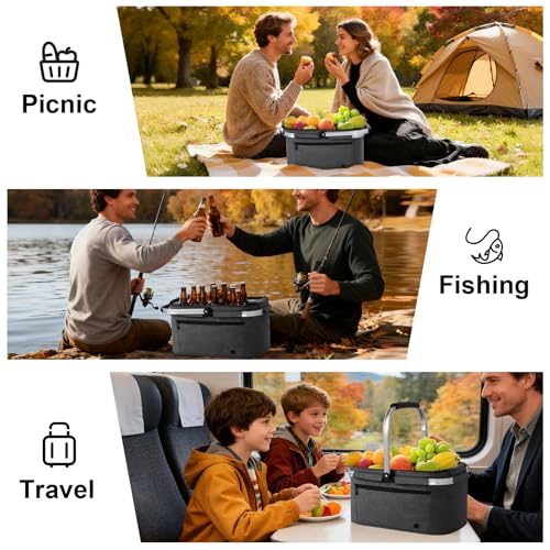ALLCAMP Picnic Basket - 2 Ice Box Included 32L Insulated Cooler, Thickening Foldable Picnic Basket with Removable Baskets & Sewn-in Frame, Basket for House Warming Gifts New Home(Smoke Gray) - color: Smoke Gray, size: Large