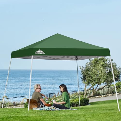 EAGLE PEAK 10x10 Slant Leg Pop-up Canopy Tent Easy One Person Setup Instant Outdoor Beach Canopy Folding Portable Sports Shelter 10x10 Base 8x8 Top (Green) - color: Green, size: 10x10