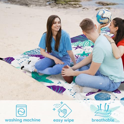 Beach Blanket Waterproof Sandproof Oversized, Extra Large Beach Mat 79" X 87"/110"x118" for 1-8 Adults Sand Free, Quick Drying Durable Outdoor Picnic Mat for Beach Travel Camping Hiking - color: Starfish, size: 9x10 FT (1～8 Person)