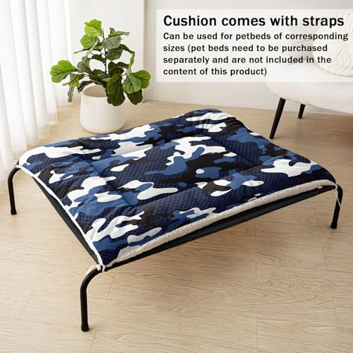 Nttopship Dog Cat Bed Mat Ultra Soft Fluffy Pet Bed Washable Fashion Dog Crate Beds Comfy Comfy Pet Sleeping Pad Suitable for Pet Raised Bed(30"x26",Blue Black Camo) - color: Blue Black Camo, size: Medium