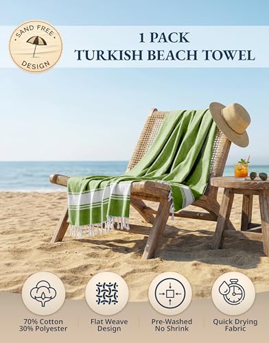 LANE LINEN Turkish Beach Towels, Extra Large Beach Towel, Pre-Washed for Soft Feel, Oversized Sand Free Quick-Dry Pool Towel, Beach Towels for Adults - Jade Lime - color: 12: Jade Lime, size: Pack of 1