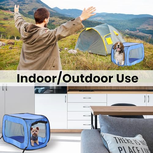 Beatrice Home Fashions Portable, Collapsible, Pop Up Kennel Travel Cat and Dog Crate, 36" L x 22" W x 22" H, Blue - color: Blue, size: 36.0"L x 22.0"W x 22.0"H