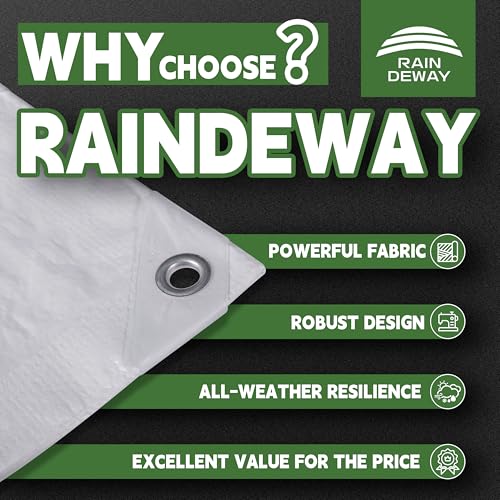 RAINDEWAY Tarps 14x14 Feet Tarp Waterproof,7Mil Thick,Finished Size,UV Resistant,Multipurpose Poly Tarp Cover with Metal Grommets and Reinforced Edges,White Tarps - color: White, size: 14x14 Feet-Finished Size