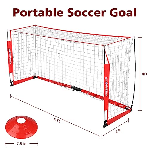 Storgem Soccer Goal,Soccer Net,Soccer Goals for Backyard,with Bow Frame,Collapsible Metal Base and 15 Training Cones - style: 6x4Ft