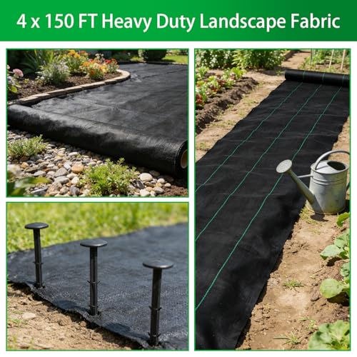 Weed Barrier Fabric Planting Cover - 4 x 150 FT Heavy Duty Landscape Fabric Ground Cover Block for Outdoor Planting - size: 4 x 150 FT