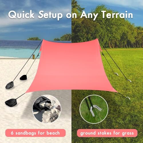 easierhike Beach Canopy Windproof Design, Sun Shelter UPF50+ Portable Family Tent with 6 Sandbags Anchors 8x8 FT 2 Pole Pop Up Outdoor Shelter for Beach, Camping, Fishing, Backyard