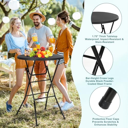 Nice C Plastic High Top Round Table, Portable Cocktail Bar Table, 31.5" Folding Counter Height Tables, Waterproof Outdoor/Indoor Tables for Parties, Weddings, Camping, Backyard (Black, 1 Pack) - size: Black 1 Pack