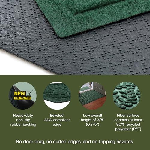 WaterHog Boxwood Front Door Mat Indoor Outdoor Entrance, Absorbent All-Weather Doormat with Non-Slip Rubber Backing, Dirt & Moisture Trapper, Low Profile & Easy Clean, Made in USA, 23"x36" Evergreen - color: Evergreen, size: Medium 23"x36" (2'x3')