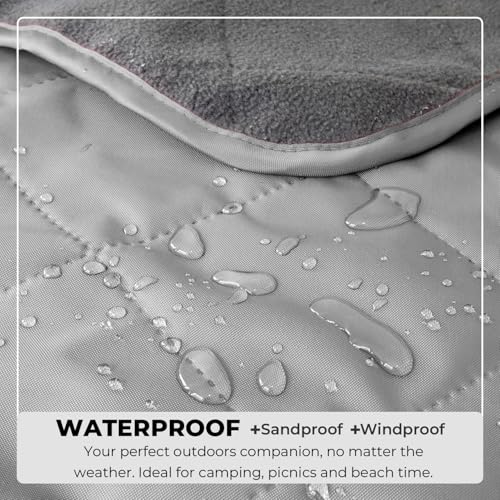 BRAWNTIDE Large Outdoor Waterproof Blanket - Extra Thick Fleece, Warm, Windproof, Sandproof, Quilted, 82" x 55", Ideal for Beaches, Picnics, Camping, Stadiums, Dogs, Car - color: Gray