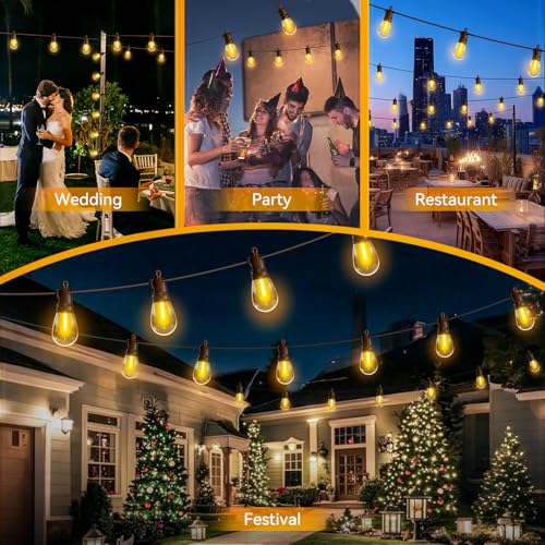 Outdoor String Lights Patio LED - Light Outside 50Ft 15M Waterproof Remote Dimmable S14 Porch Lighting Edison Plastic Bulb Pergola Hanging Balcony Connectable Backyard Yard Gazebo Party Garden Bistro - size: 50ft-remote