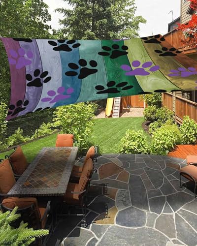 Colorful Dog Sun Shade Sail 14' x 18' Paw Prints on The Board Waterproof Sun Shade Rectangle UV Block Canopy Awning Outdoor Sunshade for Patio Porch Pergola Deck Backyard Garden - color: Black Purple, size: 14' x 18'