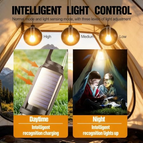 4 Packs Solar Tent Camping Lantern Rechargeable, Portable LED Outdoor Waterproof Emergency Lanterns with 3 Modes, Hanging Tent Light Bulbs with Clip Hook for Camping Hiking Hurricane Outages