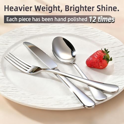 60 Piece Bulk Silverware Set for 20, Stainless Steel Heavy Forks Spoons and Knives Set, Mirror Finish Flatware Dishwasher Safe for Family Picnics Daily Gatherings - color: Silver