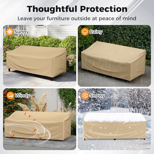 Tangkula 3-Seater Patio Sofa Cover, Waterproof Protective Cover for Outdoor Furniture w/Padded Handle, Click-Close Straps & Air Vent, Heavy Duty Deep Couch Cover w/PU Coating, 77" W x 43" H x 30" H - size: 77" W x 43" D x 30" H