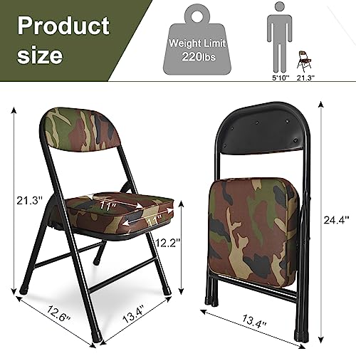Mini Padded Folding Chairs, Garage Stool, Portable Camping Chair with Cushion, Lightweight Lawn Chair, for Outdoor Sports Events, Patio, Fishing, Hiking, Hunting, Picnic, Beach (Camo Green) - color: Camo Green
