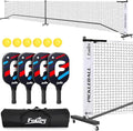Pickleball Net Set with 4 Fiberglass Paddles, Portable Pickleball Set with 4 Fiberglass Paddles, 6 Balls & Carry Bag, Easy Setup for Driveway, Garage, Kids & Adults - style: 22ft Net With 4 Fiberglass Paddles