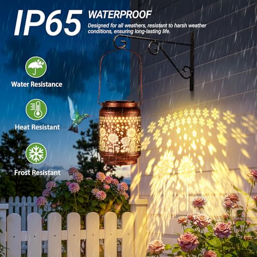 KOOPER 2 Pack Solar Lanterns Outdoor Waterproof Mothers Day Gifts for Women Mom Grandma, Metal Sunflower Hanging Solar Lantern Outdoor, 2 Modes Outdoor Decoration for Yard, Patio, Garden, Porch - size: Bronze, style: Sunflowers