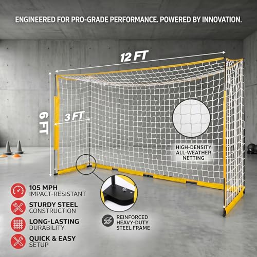 12x6FT Soccer Goal for Backyard Portable Net Collapsible Metal Base,Sports Training Equipment Quick Set Up Soccer Net for Indoor Outdoor Practice Training With 1 Carrying Bag,4 Guy Ropes 8 Ground Pegs