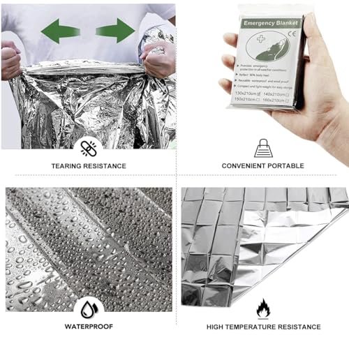 50 Pack Emergency Foil Blankets 51” x 83” – Thermal Mylar Survival Blankets Individually Wrapped for Outdoors, Camping, Hiking, First Aid, Emergency Preparedness & Homeless Outreach
