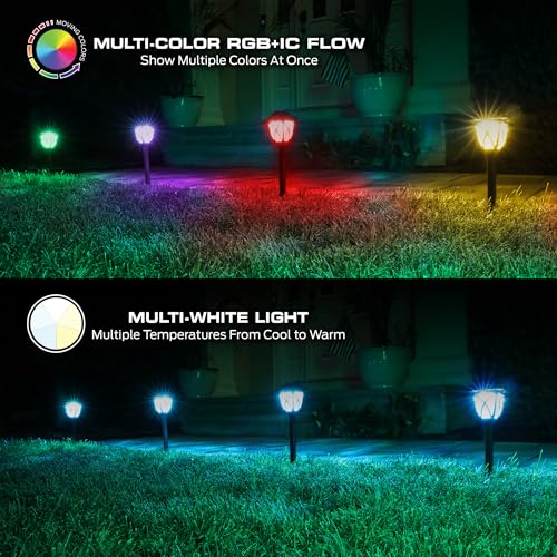 Monster Smart RGB+IC+WW Pathway Lights with 4 Dimmable LED Lights - Sound Reactive Garden Light, Weatherproof IP44 Outdoor Lighting - Compatible with Alexa, Google Assistant, Siri, Monster App