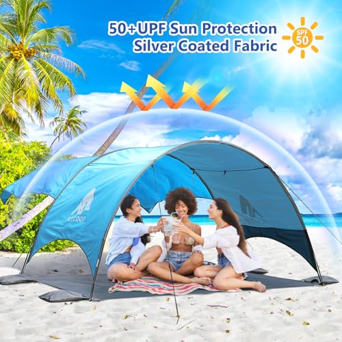2026 Beach Tent with Floating Shade Sail – Portable & Ventilated Beach Umbrella Canopy with 360° Airflow, Dual Side Pockets & Extra Sun Coverage (3–4 People, 106 * 65 * 62"+75"*98" Sail) - style: 106 * 65 * 62"+75"*98" Sail