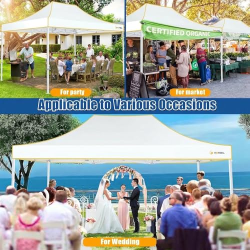 HOTEEL 10x15 Heavy Duty Pop up Canopy Tent for Parties Without Sidewalls, Easy Setup Outdoor Commercial Instant Gazebo for Wedding Event, with Roller Bag & Sand Bags, White(Hexagonal Frame) - color: White, size: 10x15FT (No Walls)
