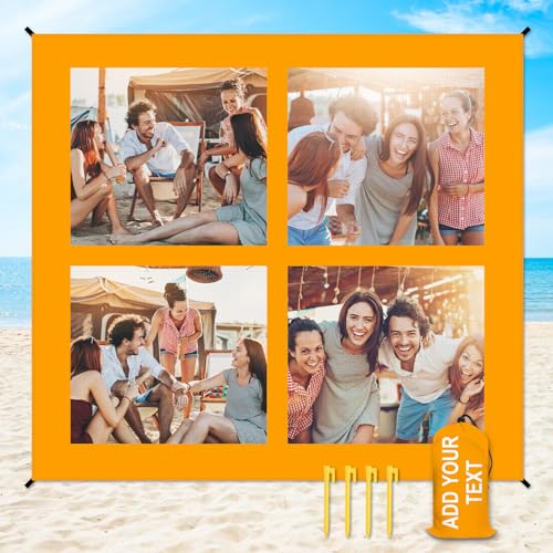 Personalized Beach Blanket Waterproof Sandproof - Custom Picnic Blanket Gift with Photo - Pictures Beach Mat with Portable Bag, 4 Corner Pockets & Stakes for Adult, Beach Festival,Family Travel - color: Color2