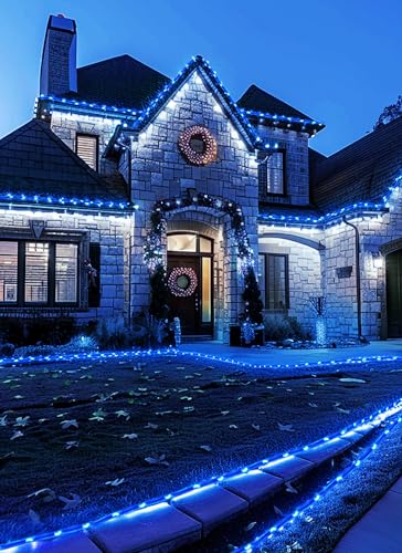 Brightown Solar Christmas Lights Outdoor Waterproof, 2 Pack Total 78FT 200 LED Solar Rope Lights with 8 Modes, Christmas Outdoor Decoration, Solar String Lights for Outside House Tree Halloween, Blue - color: Blue, size: 100 LED 2PACK