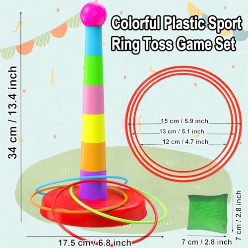 Colorful Plastic Sport Ring Toss Game Set for Kids,2 Colorful Columns+48 Rings+12 Bean Bags,Outside Toys Carnival Ring Circle Game,Outdoor Kids Sports Educational Toys - color: Multicolor, 36 rings