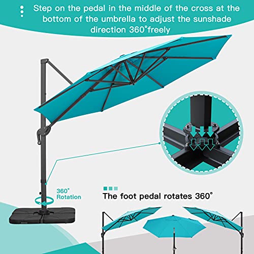 Sunnyglade 11Ft Cantilever Patio Umbrella Deluxe Offset Umbrella 360°Rotation & Integrated Tilting System Heavy Duty Patio Hanging Umbrella for Market Garden Deck Pool Backyard Patio (Blue, 11 ft) - color: Blue, size: 11 ft