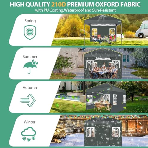 COBIZI 10x10 Pop up Canopy Tent with Sidewalls One Person Setup, Easy Outdoor Commercial Event Gazebo Shelter Enclosed Waterproof with Air Vent, 4 Sandbags for Garden,Party,Grey - color: Grey(1-year warranty), size: 10x10
