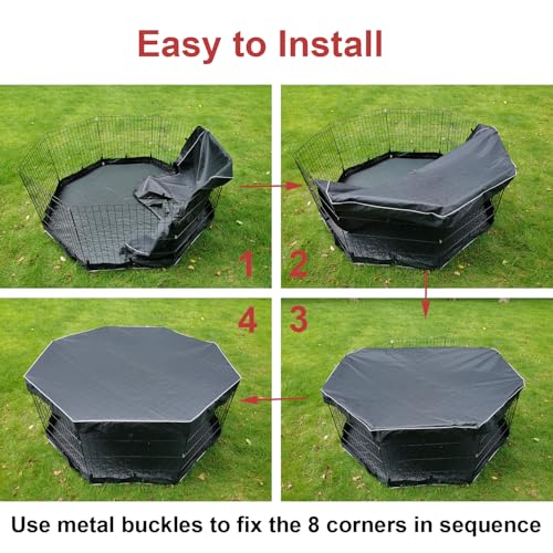 Dog Playpen Cover Sun/Rain Proof Top,Provide Shade and Security for Indoor and Outdoor,Dog Pen Cover Fits All 24 Inch 8 Panels Pet Playpen (Playpen not Include) - color: 24 inch 8 panel cover black