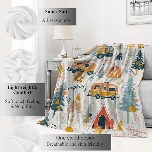 Adventure Camping Blanket Outdoor Camper Picnic Throw Blankets Gifts for Girls Adults Lightweight Soft Fleece Cozy for Sofa Couch Bed Room Travel Birthday Party Decor 60x80in - color: Camping, size: 60x80in