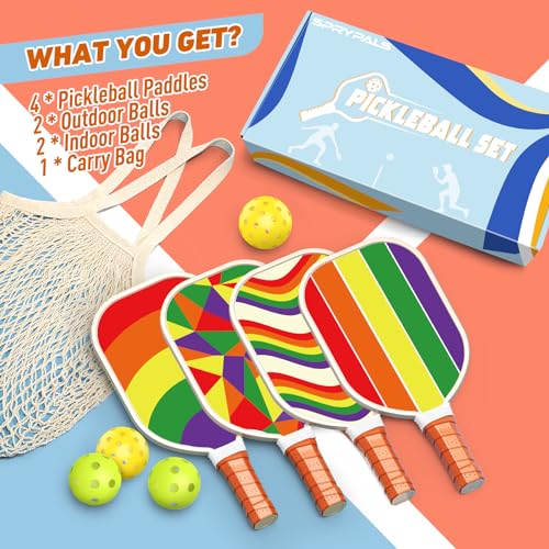 Pickleball Paddles Set of 4, USAPA Approved Premium Wood Pickleball Set with 4 Pickleball Balls and 1 Carry Bag Pickleball Rackets with Ergonomic Cushion Grip for Women Youth
