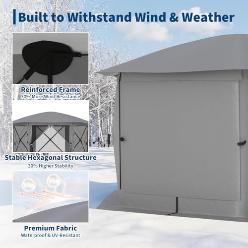 GarveeLife 13x13FT 6-Sided Pop Up Gazebo Tent，One-Push Setup Canopy Tent with Removable Canopy Top & Wind Cloths, Outdoor shelter for Camping, Backyard Parties, Outdoor Events - Grey - color: Gray, size: Removable Top - 13ft