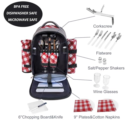 apollo walker Picnic Backpack Bag with Cooler Compartment, Detachable Bottle/Wine Holder, Fleece Blanket, Plates and Cutlery Set (2 Person, Gray) - color: Gray, size: 2 Person