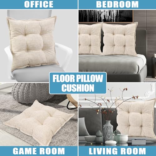 SINSOSSO Large Floor Pillow 22", Thickened Bite-Size Memory Foam Square Non-Slip Cushion for Office Back Support/Indoor Yoga/Chair Seat, Fashionable Color-Blocked Fabric & Washable, Beige, 1 PCS - color: Beige