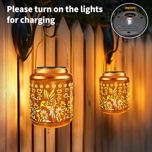 Brizled Hummingbird Solar Lanterns, 2 Pack Outdoor Lanterns Christmas Birthday Gift for Women Mom Grandma, Hummingbird Hanging Garden Lantern, Waterproof Solar Lights for Table Garden Patio Path Porch - size: 2 Pack, style: Hummingbird -B