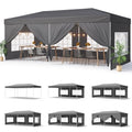 Bealife 10x20 Pop-Up Canopy Tent with 6 Removable Sidewalls, One Push Party Tent Outdoor Waterproof Canopy for Parties Commercial Wedding, 3-Height Adjustable Easy Set Up Gazebo, Carry Bag, (Grey) - color: Gray