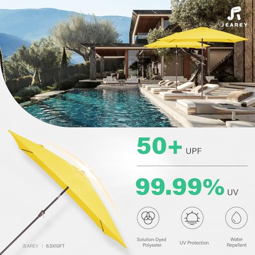 JEAREY 6.5x10 ft Rectangular Patio Umbrellas Outdoor Market Umbrella with Push Button Tilt and Crank, Rectangle Table Umbrella 6 Sturdy Ribs UV Protection for Pool Garden Backyard Deck, Yellow - color: Yellow, size: 6.5x10ft