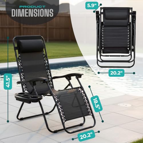 Zero Gravity Lounge Chair Adjustable Outdoor Reclining Chair Folding Patio Anti-Gravity Indoor Outdoor Lounge Chair w/Pillow, Cup Holder (One Chair - Black) - color: One Chair - Black