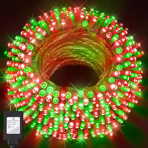 KNONEW Outdoor Christmas Lights 500 LED 197ft String Lights 8 Modes & Memory Fairy Light Plug in Waterproof LED String Lights for Xmas Yard Tree Wedding Decoration (Red and Green) - color: Red and Green, size: 197FT 500 LED