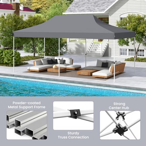 Tangkula 10x20 Ft Pop Up Canopy, Instant Setup Outdoor Tent with 6 Sand Bags, 12 Stakes & 6 Ropes, UPF 50+ Portable Canopy Tent with Carrying Bag for Camp, Beach, Patio (Grey) - color: Gray, size: 10x20 Ft