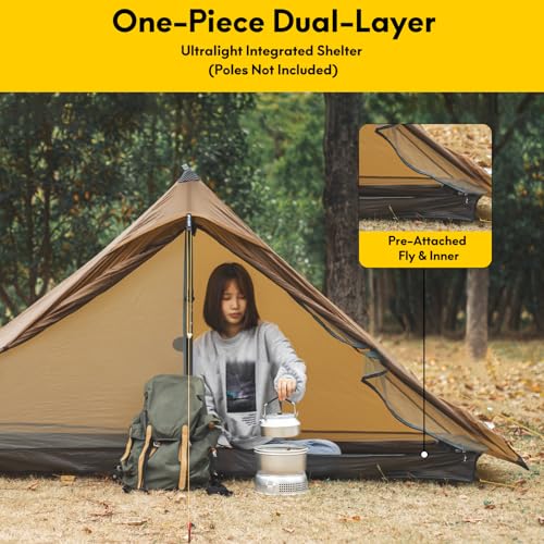 LANSHAN Ultralight Tent 3-Season Backpacking Tent for 1-Person or 2-Person Camping, Trekking, Kayaking, Climbing, Hiking - color: Pro 1-person, khaki